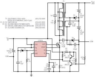 LT1619升压型控制器为低电压输入提供了高效的解决方案(图3)