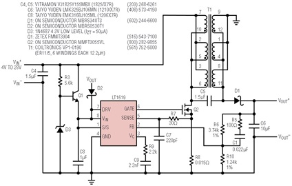 LT1619升压型控制器为低电压输入提供了高效的解决方案(图6)